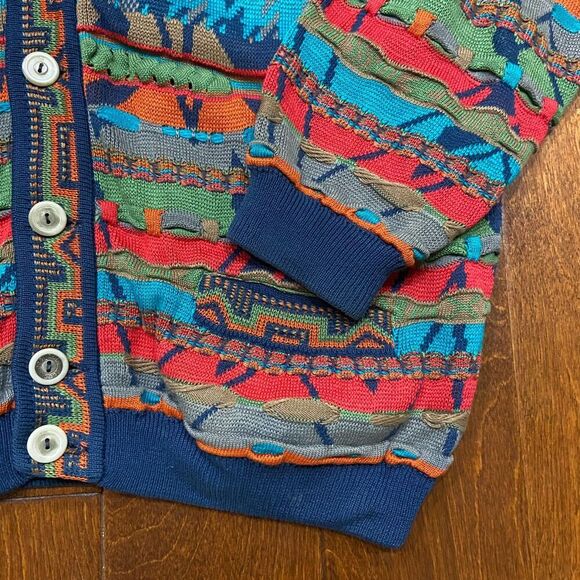 Coogi Australia 3D Knit Mercerized Cotton Multicolor Cardigan Sweater Men's L - Picture 4 of 9